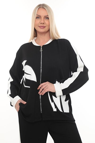 zitex Modal Fabric Plus Size Tracksuit Set with Print and Stone Detailing and Side Stripes