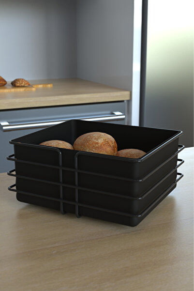 Home Stuff Black 3-Piece Square Bread Serving Presentation Set, Upright Roll Towel Holder, Cage Napkin Holder