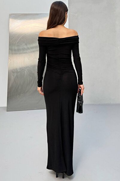 VAGGON Γυναικείο μαύρο φόρεμα με λεπτομέρεια αξεσουάρ με γιακά Madonna Vs01676