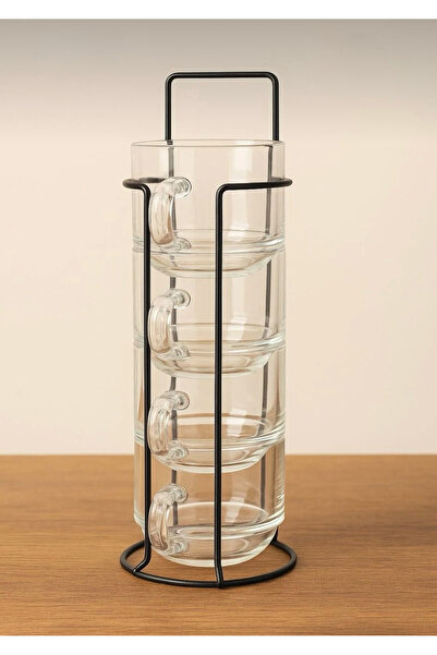 mafa home Borosilicate Glass Tea and Espresso Cup Set with Metal Stand, 4 Pieces