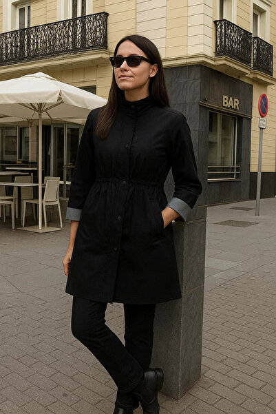 comstar Trench scurt negru premium căptușit pentru femei