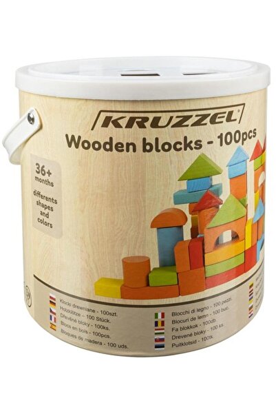 KRUZZEL Cuburi de construit din lemn, 100 de piese, in gal