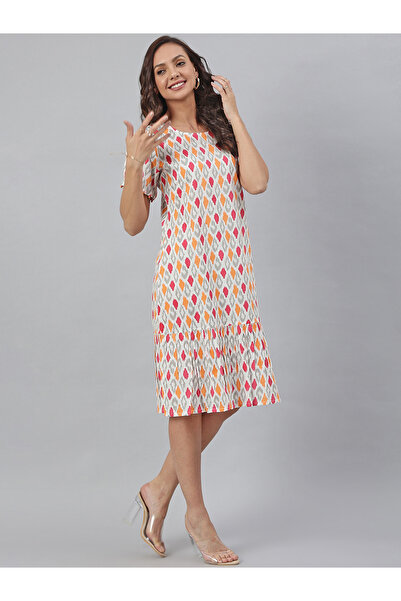 IndHeritage Premium pure cotton with red, orange & grey tiny ethnic prints - Indo Western wear