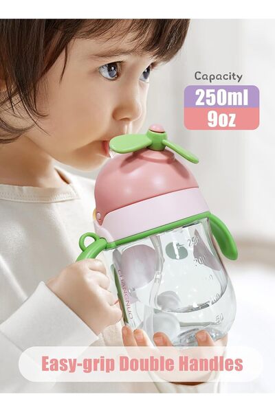 Homarket 250ml Anti-Spill Kids Cup with Weighted Straw, 360° Silicone, 2pcs (Purple + Pink)