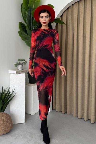WOMAN VISION Flexibles Maxi-Abendkleid für Damen aus Stoff mit Rundhalsaussch...