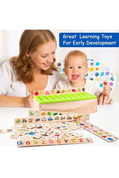 X SPRING Montessori Wooden Sorting Toy Set, 80 Colorful Cubes, Preschool Educational Activity Box, A