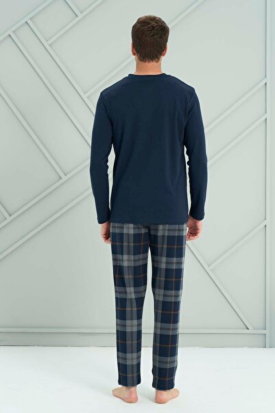 REMSA Men's Combed Cotton Long Sleeve Pajama Set 2231 Navy Blue05