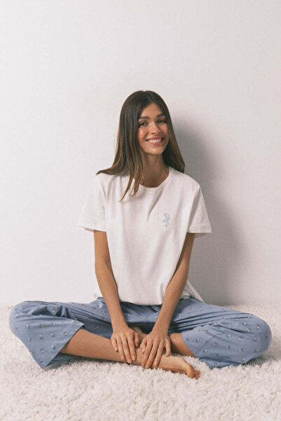 Women'secret Long pyjamas with short sleeve sleeves and flowers