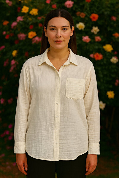 TUSSE Women's Elegant 100% Cotton Muslin Fabric Classic Cut Plus Size Shirt