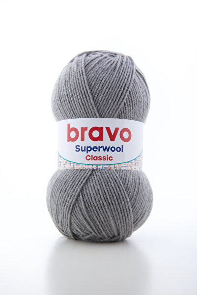 Bravo Superwool Classic Knitting Yarn – 25% Natural Wool 100 Gr / 260 Meters (Color Code: 022) Gray