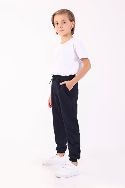 Rekormoda Girls-Boys Children's Sweatpants School and Daily Comfortable with Pockets Transitional 5-14 Years Old Beige-Navy Blue 2-Piece