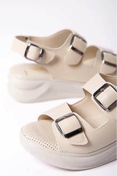 asmi shoes Women's Dimma Cream Comfort Orthopedic Sole Buckle Sandals