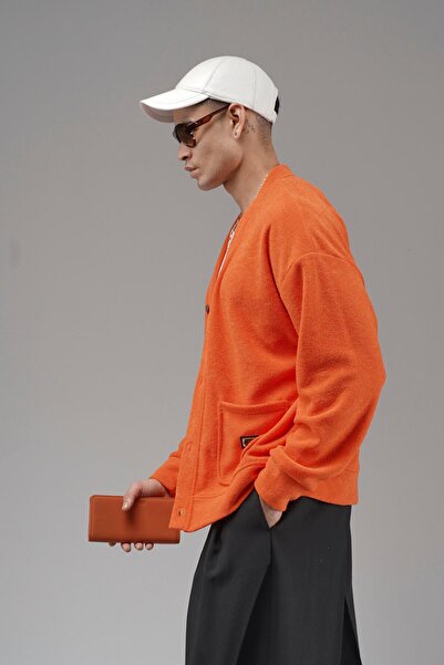 king brich Oversized Pattern Men's Cardigan with Logo Detail