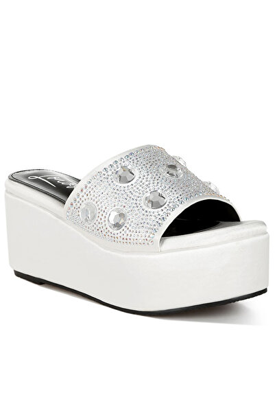 london Rag صندل مسطح نسائي مرصع بالألماس وأحجار الراين باللون الأبيض