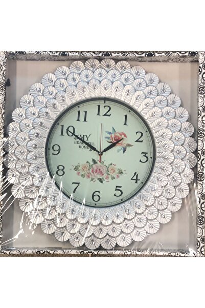 Lebron Dekoratif Taşlı Yuvarlak Duvar Saati Çiçek Desenli