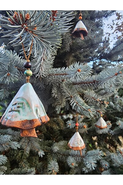 El yapımı seramik çan, Doğal boho Ağaç süsü, seramik yılbaşı süsü, yılbaşı çam süsü,