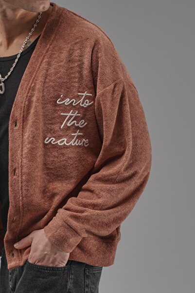 king brich Buttoned Embroidery Detailed Oversized Pattern Men's Cardigan