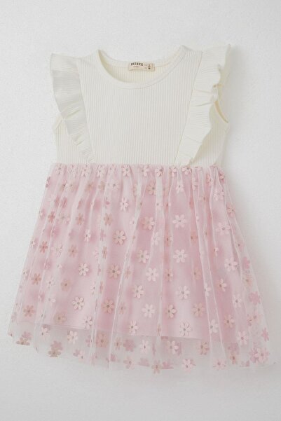 Breeze Girl's Dress Skirt with Floral Tulle Detail, Ages 3-8, Ecru