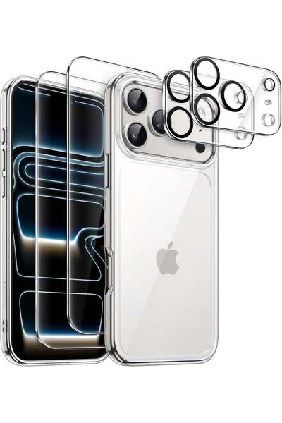 Generic Set: Transparent Back Cover + 2x 5D Screen Protectors + 2x Camera Protectors (5-in-1) — Compatible