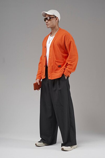 king brich Oversized Pattern Men's Cardigan with Logo Detail