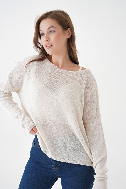 WOMAN VISION Übergroßer schwarzer Basic-Strickpullover mit weitem Halsausschn...