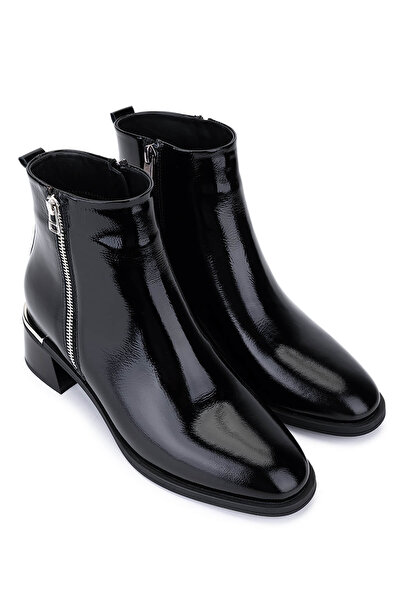 Tamer Tanca Kadın Hakiki Deri Siyah Rugan Topuklu Bot