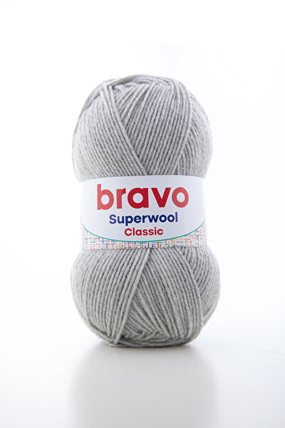 Bravo Superwool Classic Knitting Yarn – 25% Natural Wool 100 Gr / 260 Meters (Color Code: 021) Light Gray