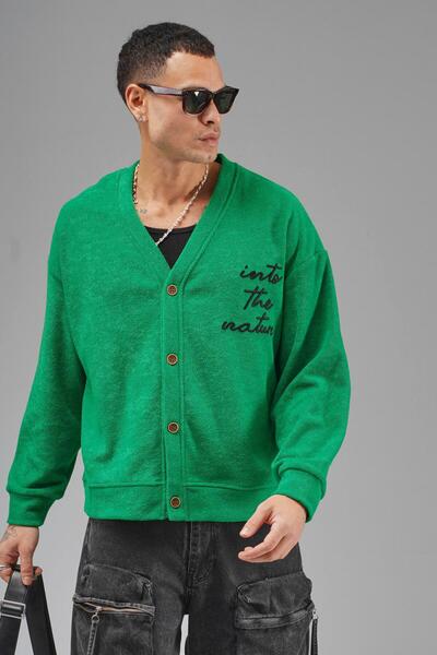 king brich Buttoned Embroidery Detailed Oversized Pattern Men's Cardigan