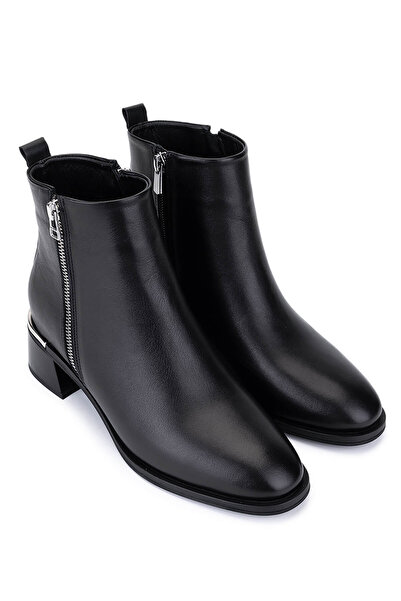 Tamer Tanca Kadın Hakiki Deri Siyah Deri Topuklu Bot