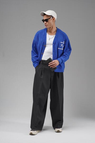 king brich Buttoned Embroidery Detailed Oversized Pattern Men's Cardigan