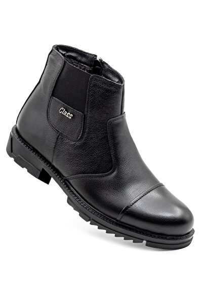 Levarno Caldor Frost Hakiki Deri İçi Kürklü Fermuarlı Kışlık Siyah Günlük Erk...