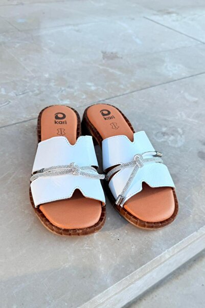 asmi shoes Women's Kari Genuine Leather Stone Detailed Slippers