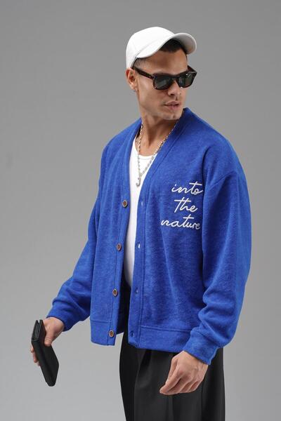 king brich Buttoned Embroidery Detailed Oversized Pattern Men's Cardigan