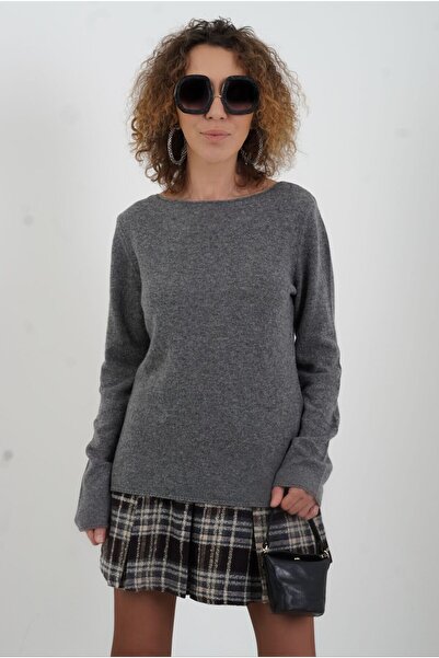 Zelish My Sister Smoked melange 100% cashmere boat neck sweater