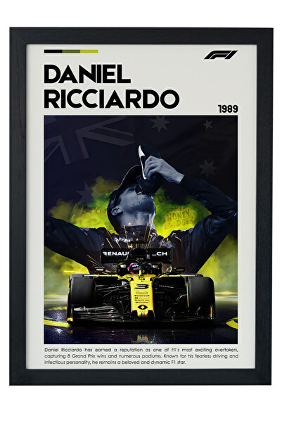 gxe.art Daniel Ricciardo drveni uokviren poster slika – F1 dizajn medvjeđeg j...