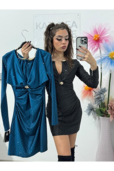 KATYDEA STORE Bella Mini Elegant Dress with Stamped Crystals – Black