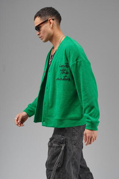 king brich Buttoned Embroidery Detailed Oversized Pattern Men's Cardigan