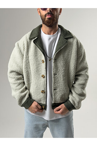 COCOPELLI سترة رجالية من القطيفة الخضراء بتفاصيل مطرزة COC2587