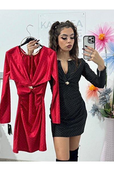 KATYDEA STORE Bella Mini Elegant Dress with Stamped Crystals – Black