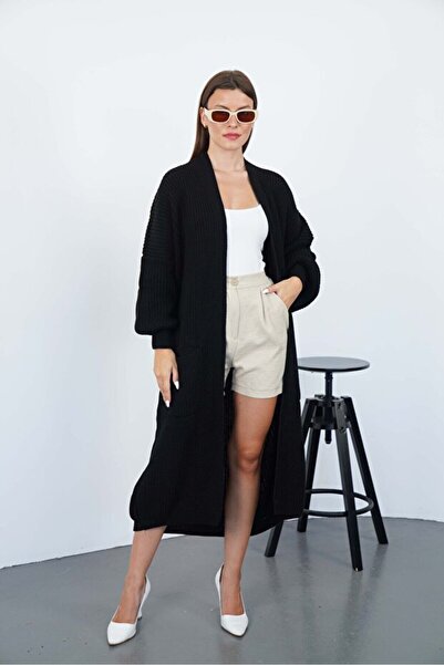 ebru akten butik Cardigan lung din tricot pentru femei, cu buzunare