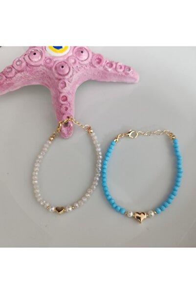 elbi bijuteri Double Crystal Blue and Cream Elegant Bracelet