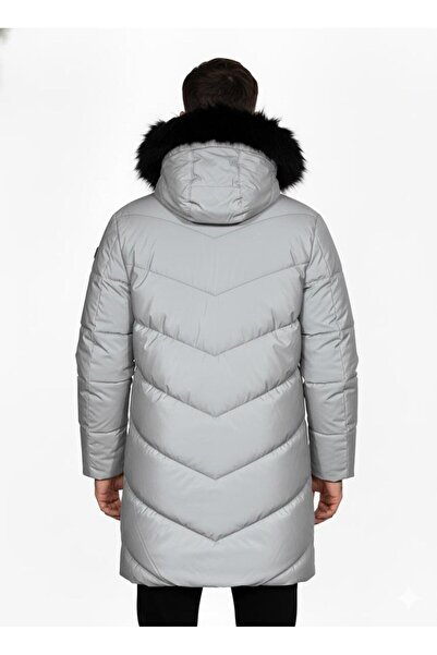 Plus Scorpion Men's Long Hooded Down Jacket, Zipper Pockets