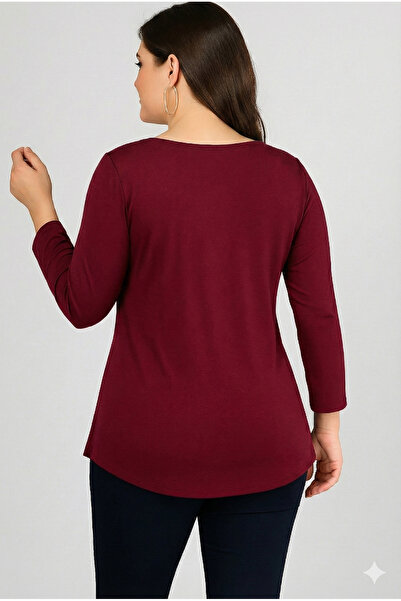 Curvy Trend Plus Size V-Neck Long Sleeve Wide Hem Blouse