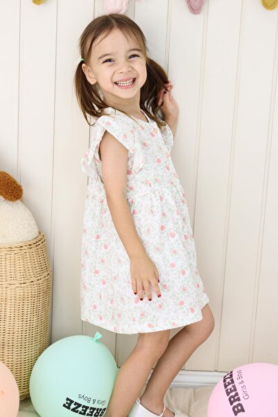 Breeze Girl's Dress with Floral Pattern and Front Button Detail, Ages 2-6, Ecru