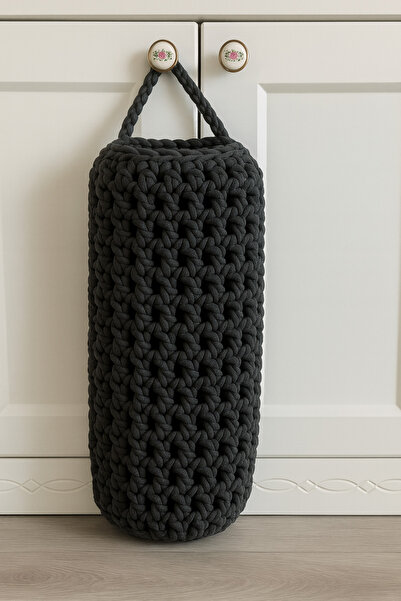 ÖRGÜM Poşetlik Füme Renk El Örgüsü Poşet Düzenleyici Organizer 30x17 Cm