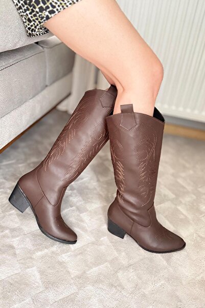 asmi shoes Γυναικείες μπότες Jasire καφέ κεντημένες Western Cowboy Cowgirl