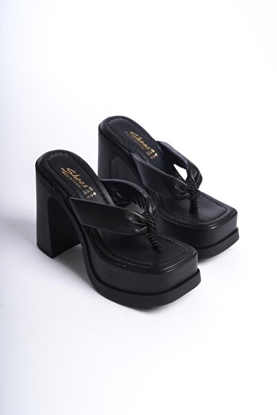 asmi shoes Women's Geyala Black Flip Flops (12 cm) Platform Heeled Slippers