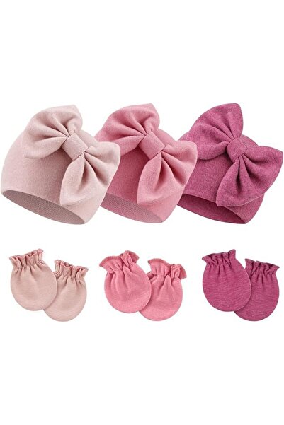 Generic Newborn Hat and Mittens Set with Bow (3-Pack)
