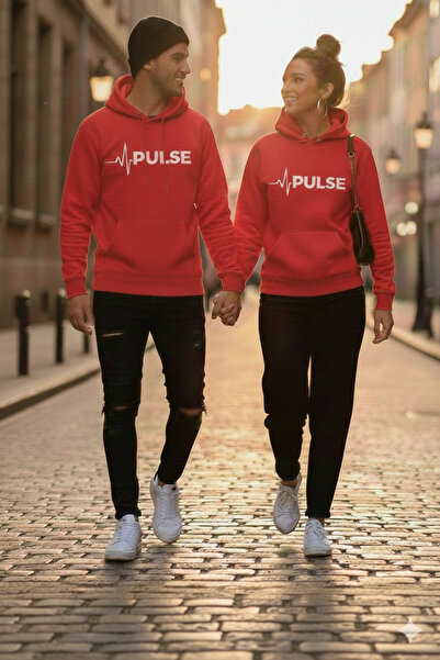 blausee wear Liyadaco Dear Couple Combination Pulse Printed Valentine's Day Gift Red Sweatshirt (2-Piece Combination)