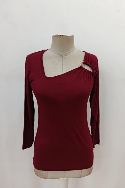Mossta Δαχτυλίδι Λεπτομερής Βισκόζη Μπλούζα - Βουργουνδία